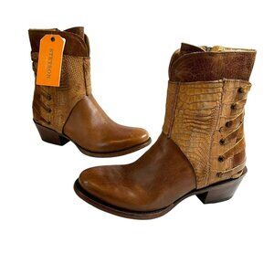 Stetson Caiman Brown Handmade Laced Back Vamp Shortie Boots Booties NWT Size 7